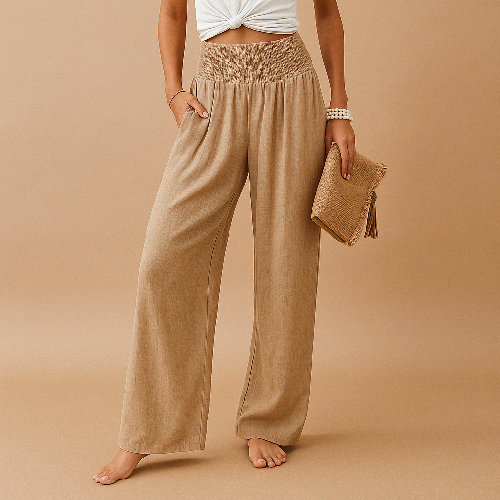 Women's Elegant High-Waisted Trousers – Comfortable Relaxed Fit with Elasticated Waist