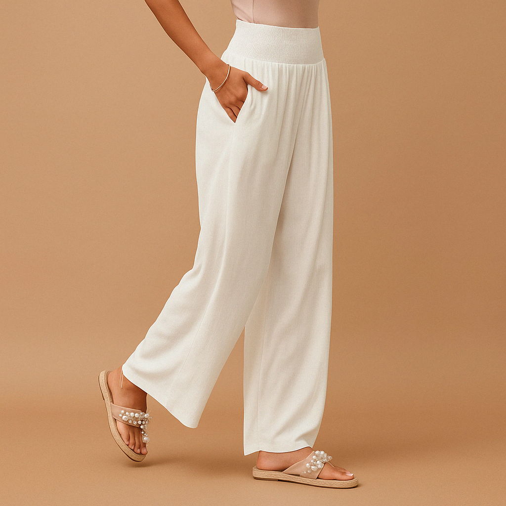 Women's Elegant High-Waisted Trousers – Comfortable Relaxed Fit with Elasticated Waist