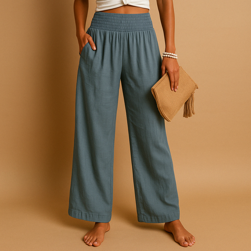 Women's Elegant High-Waisted Trousers – Comfortable Relaxed Fit with Elasticated Waist