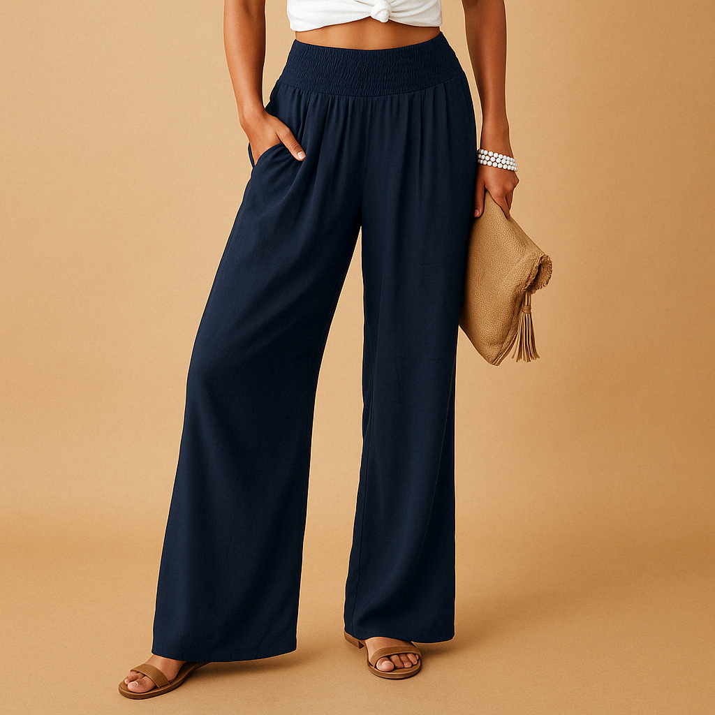 Women's Elegant High-Waisted Trousers – Comfortable Relaxed Fit with Elasticated Waist