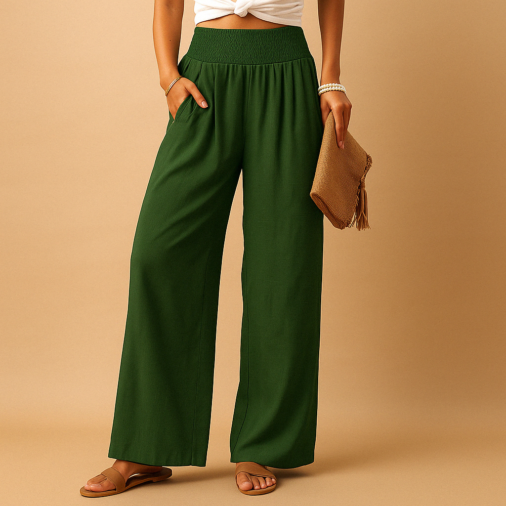 Women's Elegant High-Waisted Trousers – Comfortable Relaxed Fit with Elasticated Waist