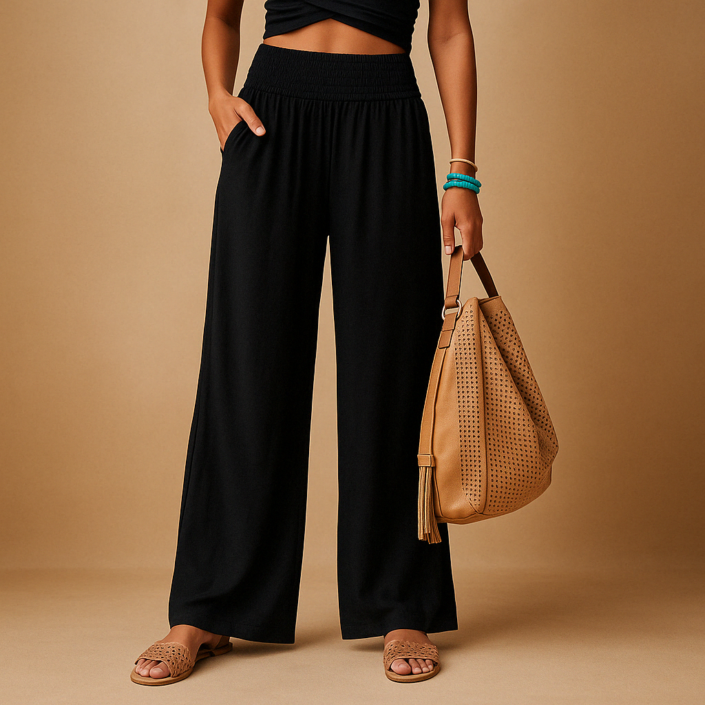 Women's Elegant High-Waisted Trousers – Comfortable Relaxed Fit with Elasticated Waist
