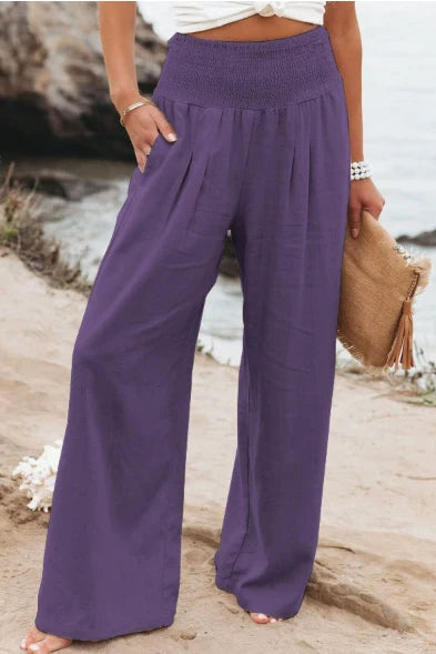 Women's Elegant High-Waisted Trousers – Comfortable Relaxed Fit with Elasticated Waist